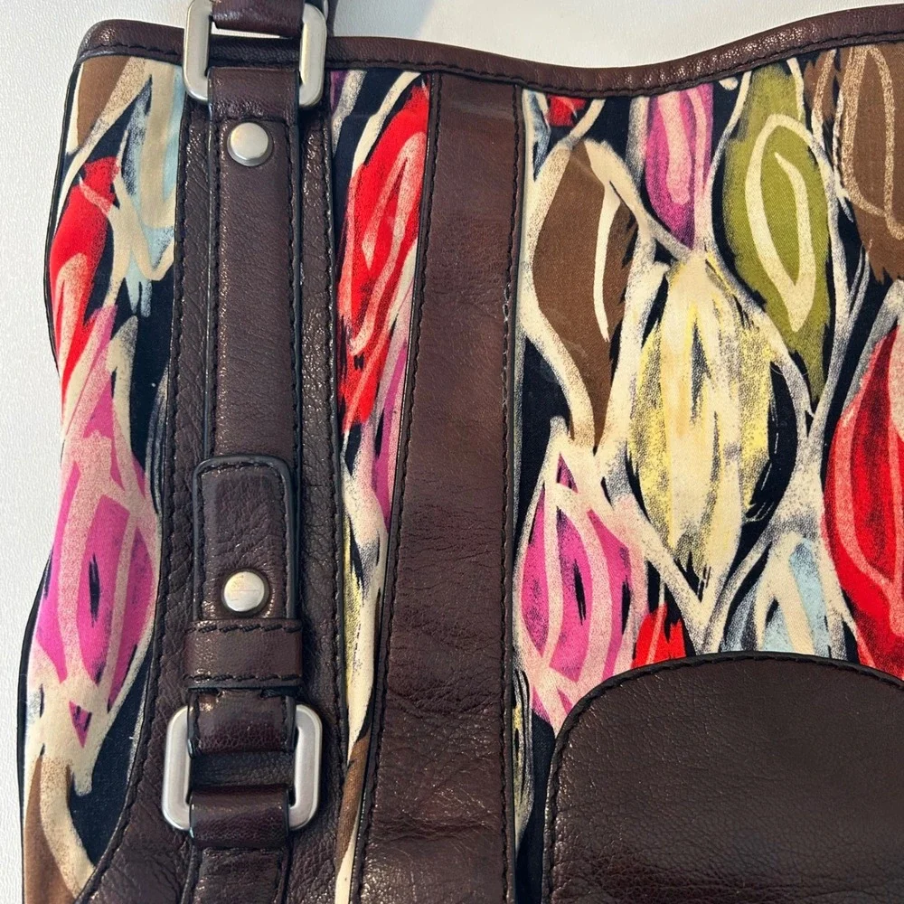 Vintage‎ Fossil Fifty Four Brown Italian Leather & Tapestry Bag Artisan Boho
